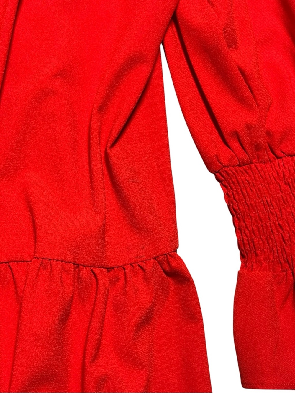 Pomander Place Red Crepe Kenzo Dress Womens Small Tiered Babydoll Smocked - Picture 6 of 10